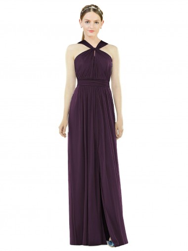 Comprar Linha A Cabeçada Chiffon Comprimento Chão Uva Longo Vestidos de Madrinha