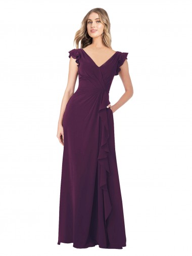Comprar Linha A Decote V Chiffon Comprimento Chão Uva Longo Vestidos de Madrinha