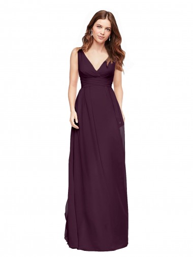 Comprar Linha A Decote V Chiffon Comprimento Chão Uva Vestidos de Madrinha Vestidos de Baile