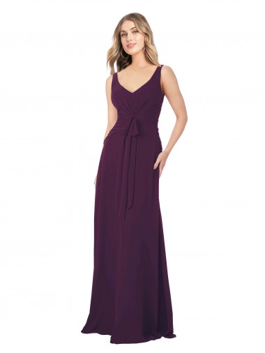 Comprar Linha A Decote V Chiffon Comprimento Chão Uva Sem Mangas Longo Vestidos de Madrinha