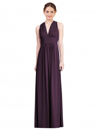 Comprar Linha A Decote V Chiffon Comprimento Chão Uva Vestidos de Madrinha