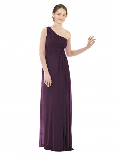 Comprar Linha A Um Ombro Chiffon Comprimento Chão Uva Sem Mangas Vestidos de Madrinha