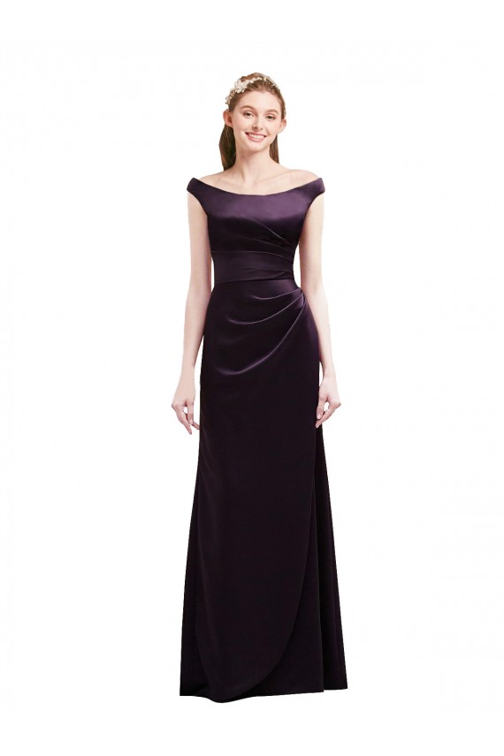 Comprar Linha A Fora do Ombro Cetim Comprimento Chão Uva Vestidos de Madrinha