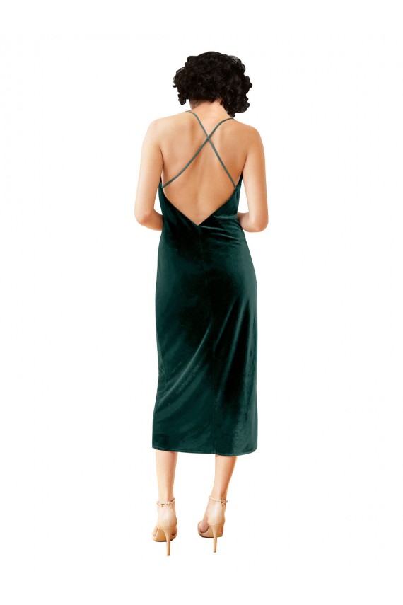 Comprar Bainha Decote Capuz Veludo Elástico Comprimento Midi Verde Escuro Vestidos de Madrinha / Vestidos de Noite / Vestidos de Festa / Vestidos de Cocktail / Vestidos de Homecoming