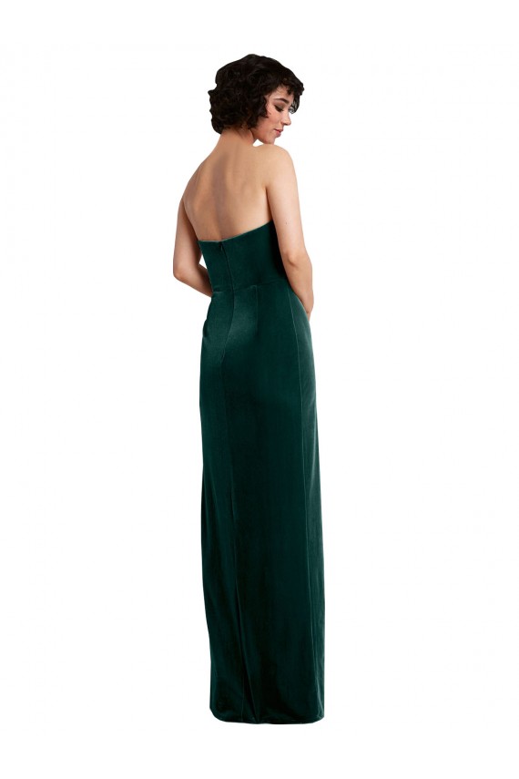 Comprar Bainha Sem alças Veludo Elástico Comprimento Chão Verde Escuro Vestidos de Madrinha / Vestidos de Noite / Vestidos de Festa