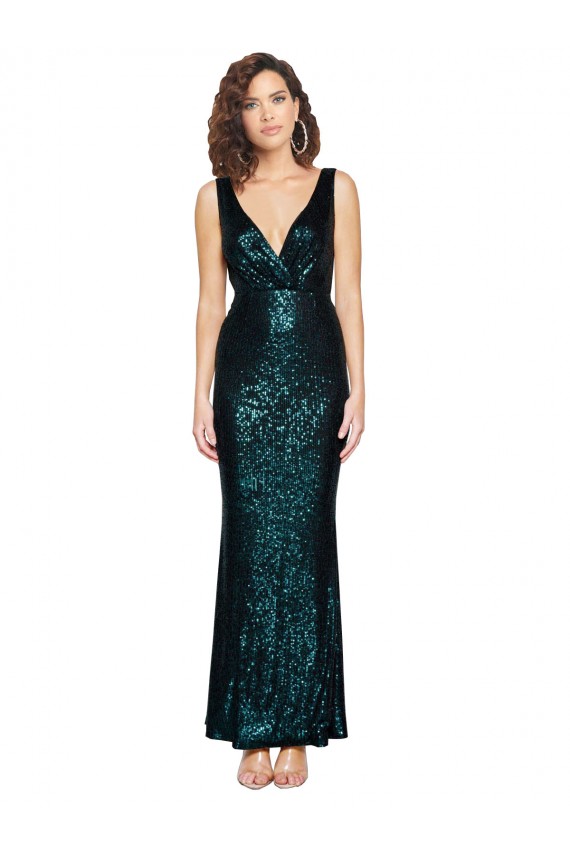 Comprar Sereia Decote V Lantejoulas Comprimento Chão Verde Escuro Vestidos de Madrinha / Vestidos de Noite / Vestidos de Festa