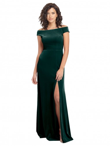 Comprar Linha A Decote Quadrado Veludo Elástico Comprimento Chão Verde Escuro Vestidos de Madrinha / Vestidos de Noite / Vestidos de Festa