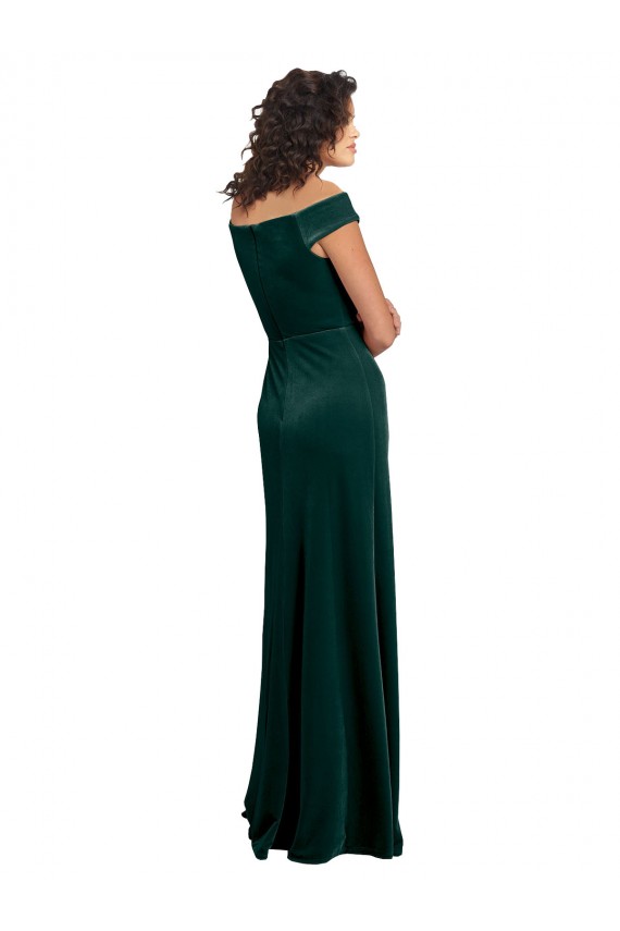 Comprar Linha A Decote Quadrado Veludo Elástico Comprimento Chão Verde Escuro Vestidos de Madrinha / Vestidos de Noite / Vestidos de Festa