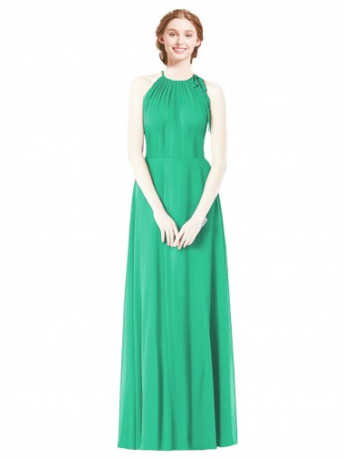 Comprar Linha A Cabeçada Chiffon Comprimento Chão Verde Esmeralda Vestidos de Madrinha