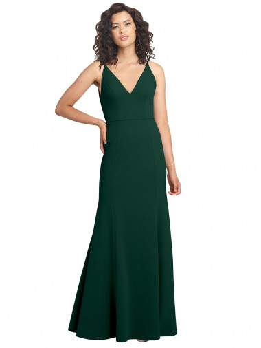 Comprar Linha A Decote V Crepe Esticado Comprimento Chão Verde Meia-Noite Vestidos de Madrinha / Vestidos de Noite / Vestidos de Festa
