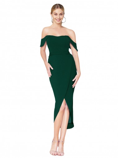 Comprar Sereia Decote Alto Crepe Esticado Alto Baixo Verde Meia-Noite Vestidos de Madrinha / Vestidos de Noite / Vestidos de Festa / Vestidos de Cocktail / Vestidos de Homecoming