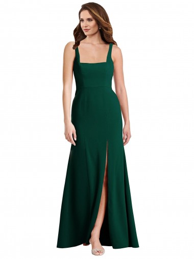 Comprar Trombeta Decote Quadrado Crepe Esticado Comprimento Chão Verde Meia-Noite Vestidos de Madrinha / Vestidos de Festa