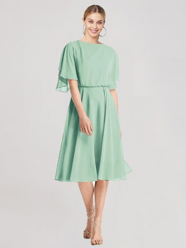 Comprar Linha A  Chiffon Comprimento Joelho Verde Menta Vestidos de Madrinha