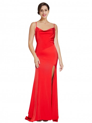Comprar Bainha Sem alças Cetim Elástico Comprimento Chão Vermelho Vestidos de Madrinha / Vestidos de Noite / Vestidos de Festa