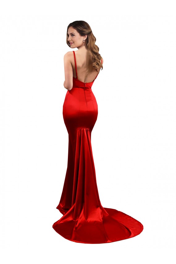 Comprar Sereia Amor Cetim Elástico Comprimento Chão Vermelho Longo Vestidos de Madrinha / Vestidos de Noite / Vestidos de Festa