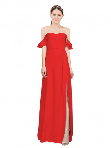 Comprar Linha A Amor Crepe Esticado Comprimento Chão Vermelho Vestidos de Madrinha / Vestidos de Noite / Vestidos de Festa