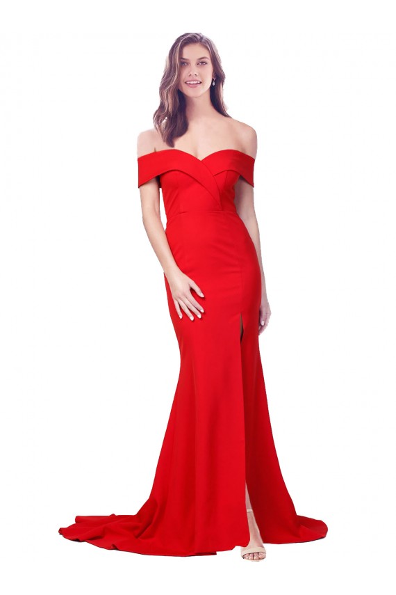 Comprar Sereia Amor Crepe Esticado Comprimento Chão Vermelho Vestidos de Madrinha / Vestidos de Noite / Vestidos de Festa