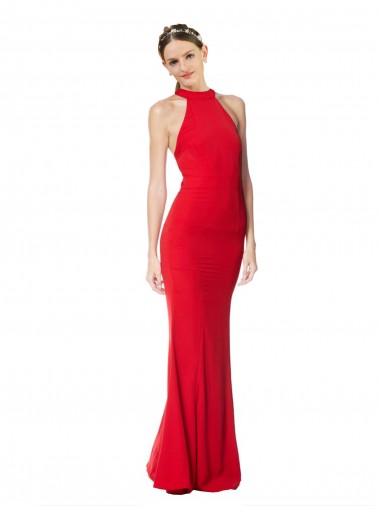 Comprar Sereia Cabeçada Crepe Esticado Comprimento Chão Vermelho  Vestidos de Madrinha / Vestidos de Noite / Vestidos de Festa