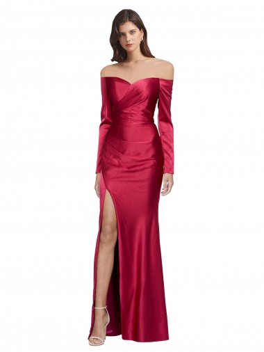 Comprar Bainha Amor Cetim Elástico Comprimento Chão Vermelho Escuro Vestidos de Madrinha / Vestidos de Noite / Vestidos de Festa