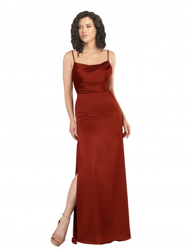 Comprar Linha A Decote Quadrado Cetim Sedoso Comprimento Chão Vermelho Vestidos de Madrinha / Vestidos de Noite / Vestidos de Festa